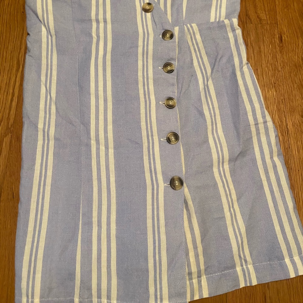 blue and white stripped romper